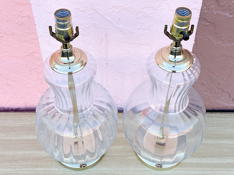Pair of Fluted Glass and Brass Lamps
