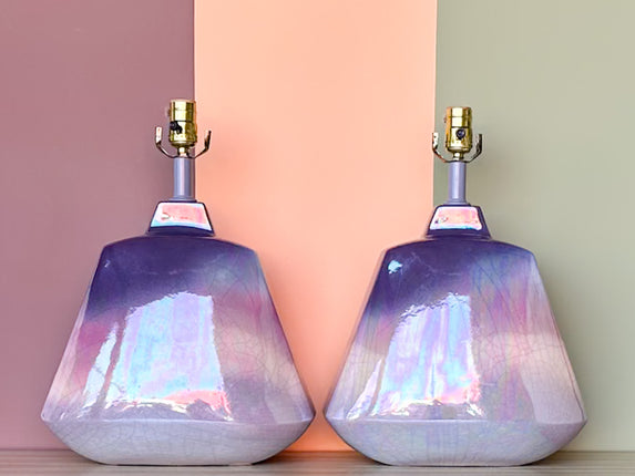 Pair of Lavender Ombre Ceramic Lamps