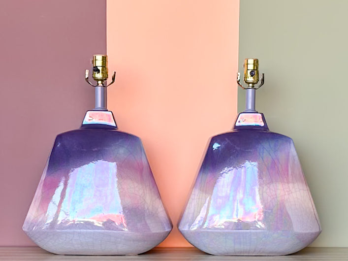 Pair of Lavender Ombre Ceramic Lamps
