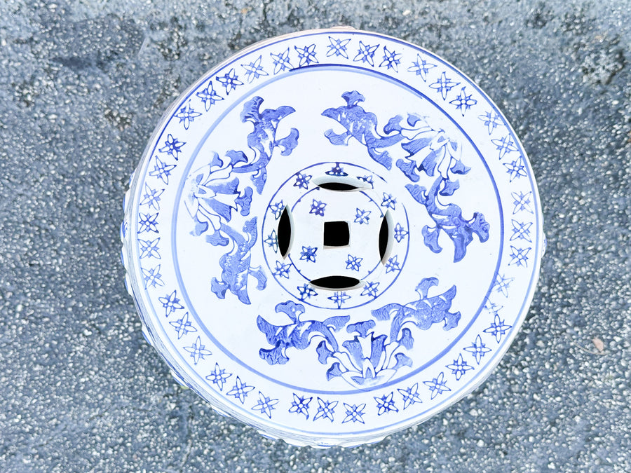 Blue and White Floral Garden Seat