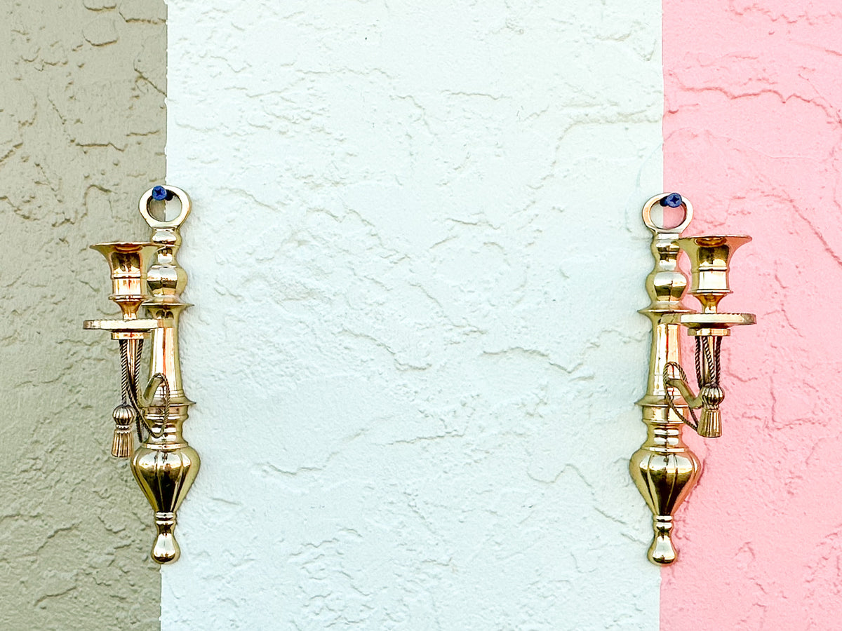 Pair of Brass Tassel Wall Sconces