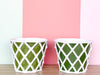 Green and White Lattice Cachepots
