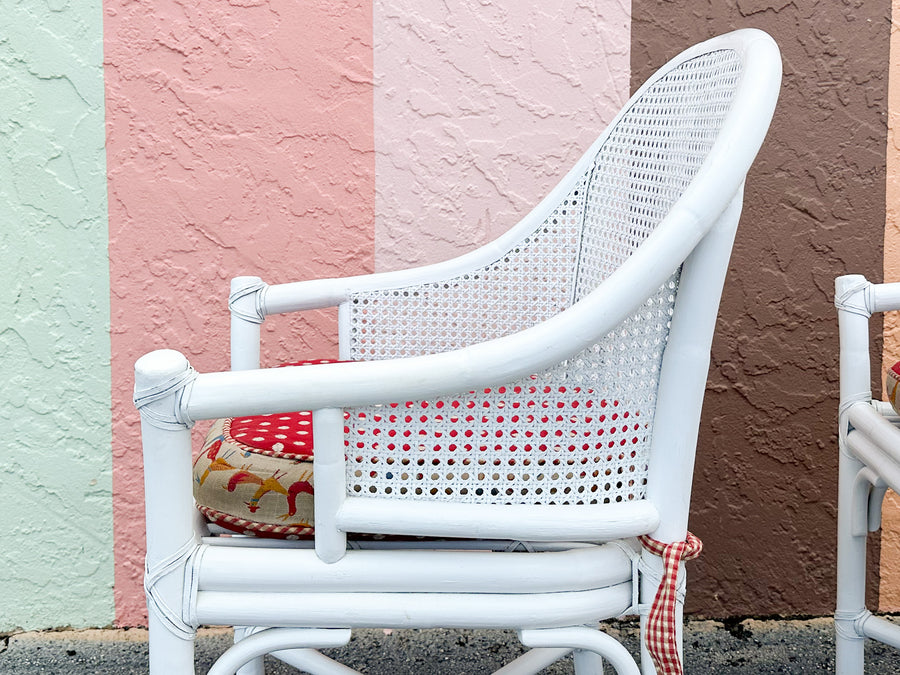 Pair of McGuire Rattan and Cane Barrel Chairs