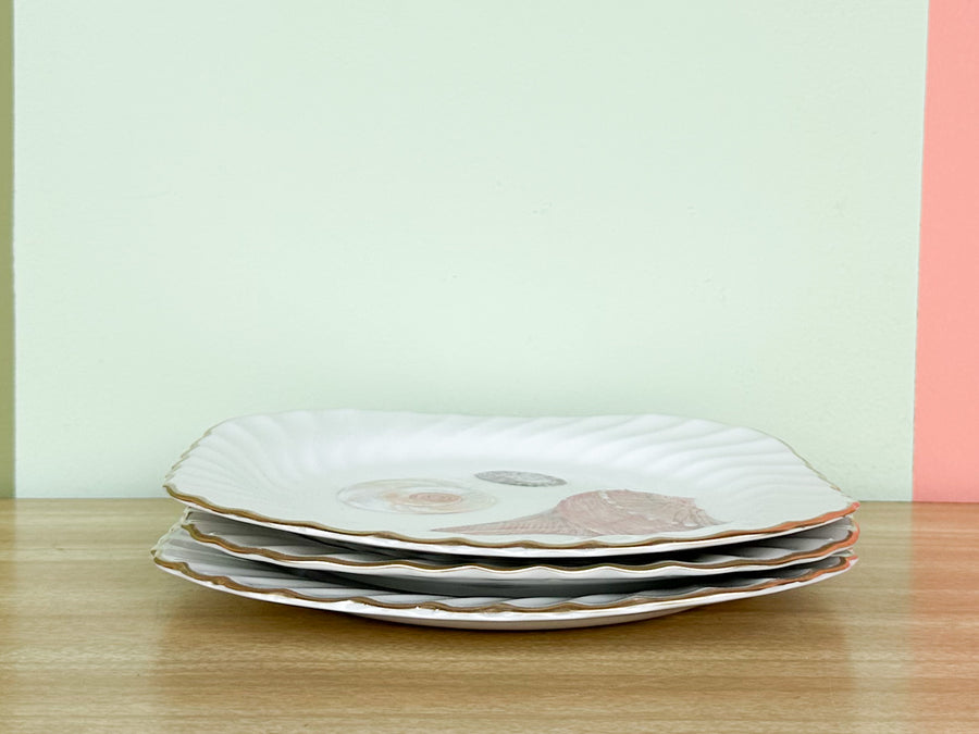 Set of Three Decoupage Shell Plates