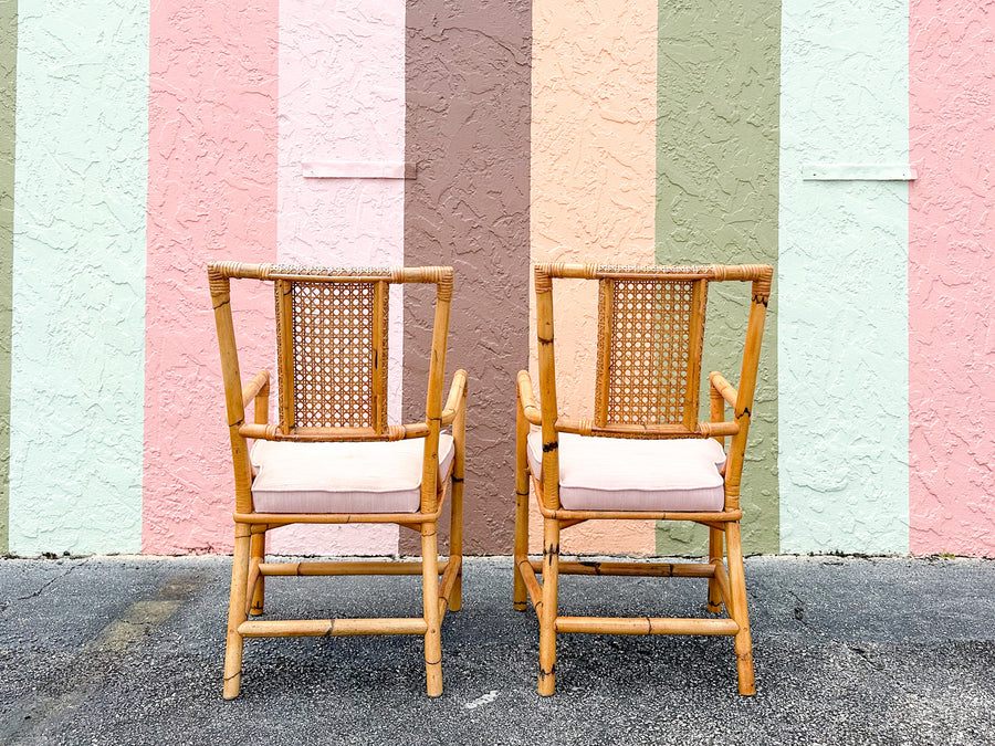 Set of Six Old Florida Rattan and Cane Dining Chairs