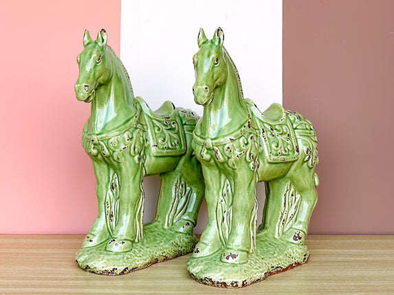 Pair of MCM Green Horses