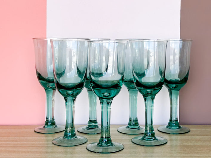 Set of Six Sea Green Wine Glasses