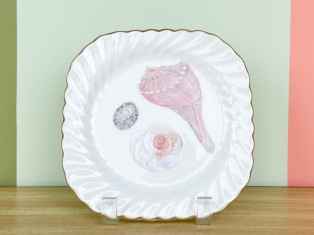 Set of Three Decoupage Shell Plates