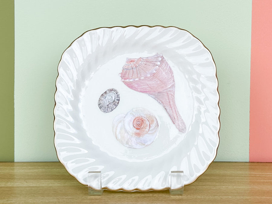 Set of Three Decoupage Shell Plates