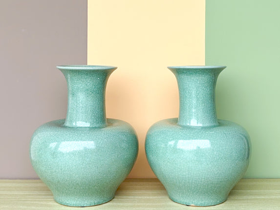 Pair of Celadon Crackle Vases