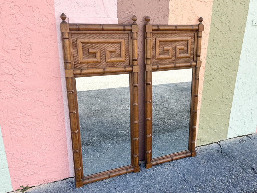 Pair of Greek Key Faux Bamboo Mirrors