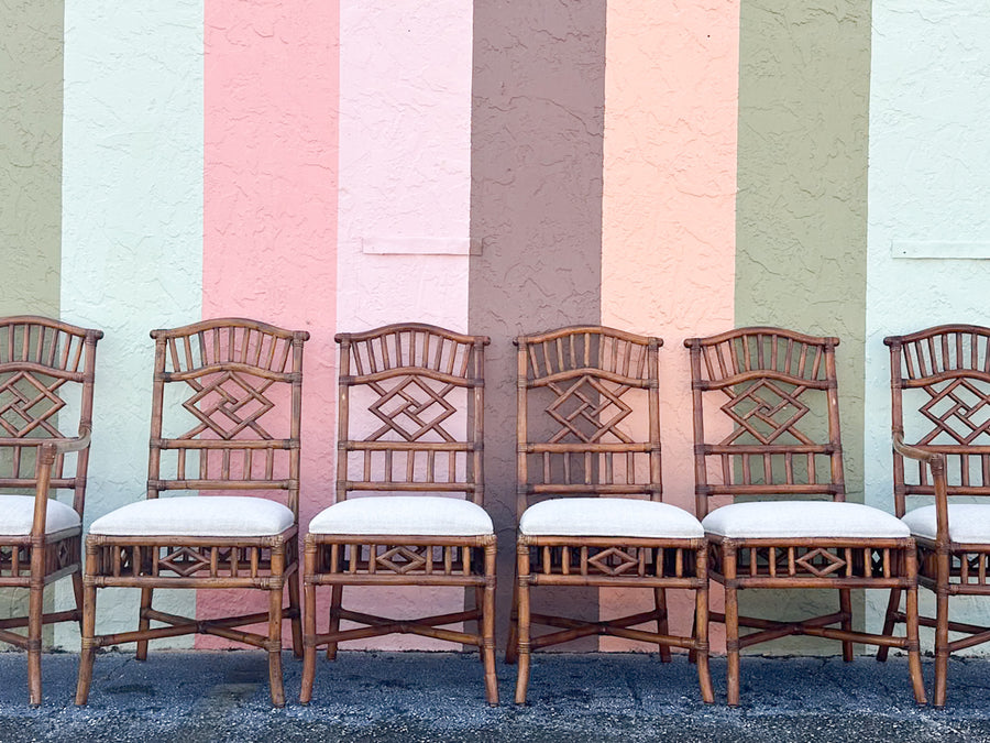 Set of Six Fretwork Rattan Dining Chairs