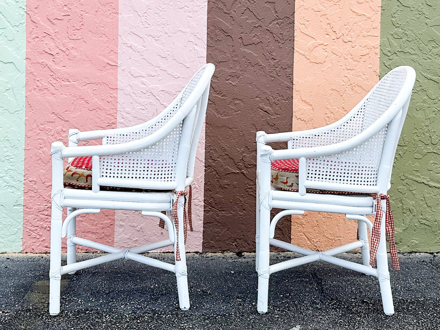 Pair of McGuire Rattan and Cane Barrel Chairs