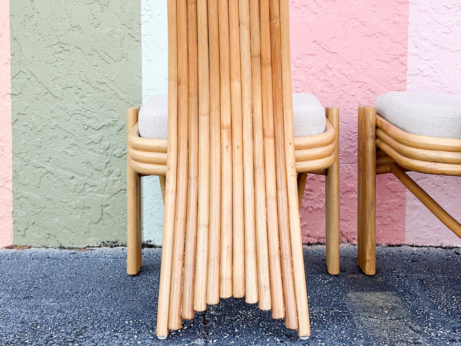 Set of Six Coastal Chic Rattan Dining Chairs