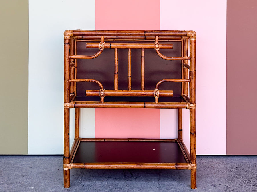 Large Old Florida Rattan Magazine Rack