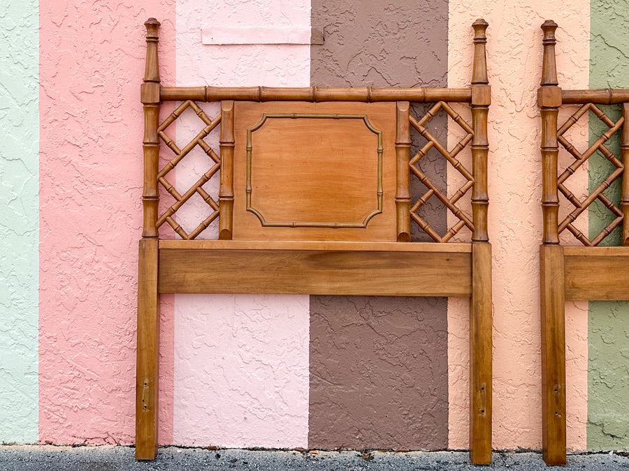 Pair of Handsome Faux Bamboo Twin Headboards