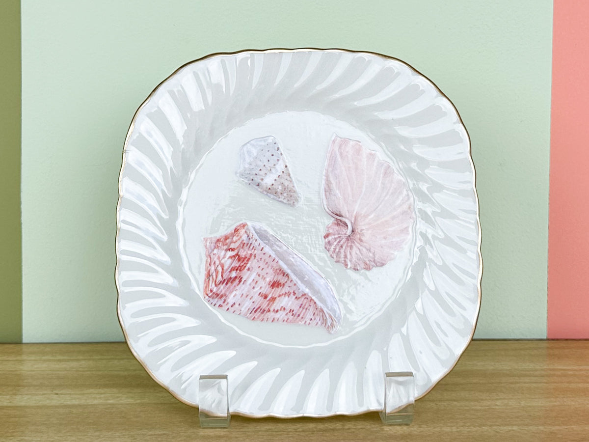 Set of Three Decoupage Shell Plates