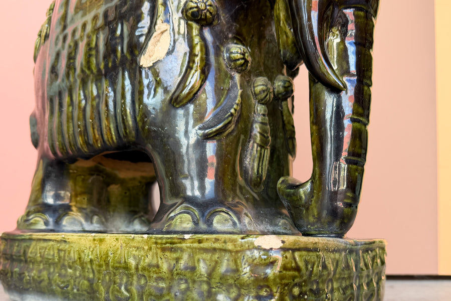 Pair of Terracotta Olive Green Elephant Garden Seats