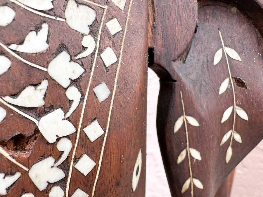 Inlaid Wood Elephant Side Table