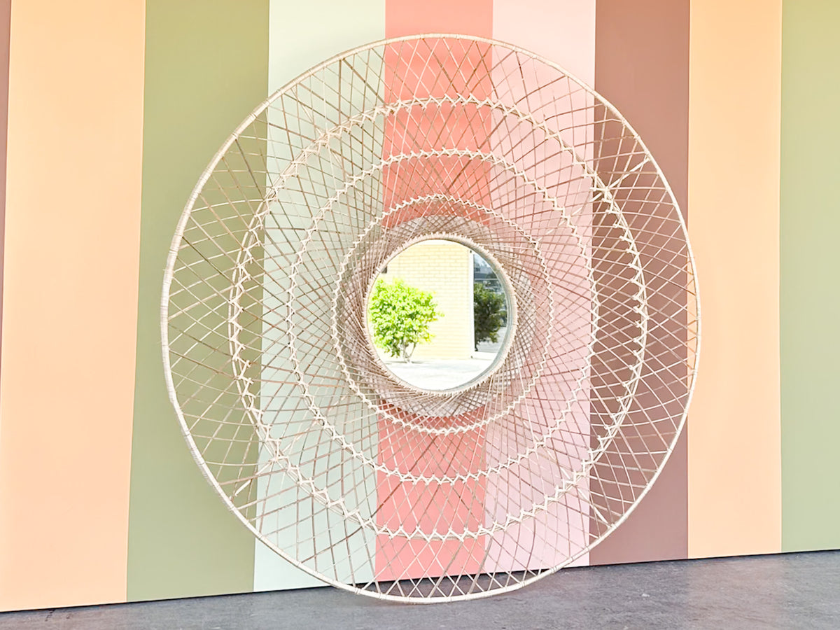 Huge Modern 70's Inspired Woven Rattan Mirror