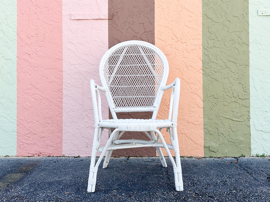 Set of Four Palm Beach Chic Rattan Dining Chairs