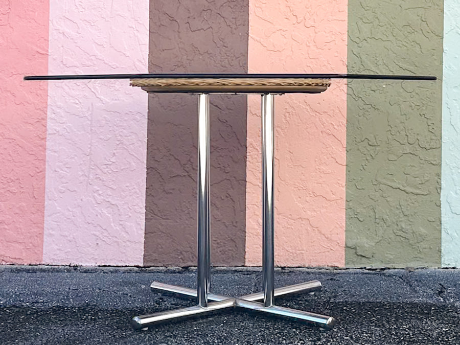 MCM Chrome and Wicker Dining Set