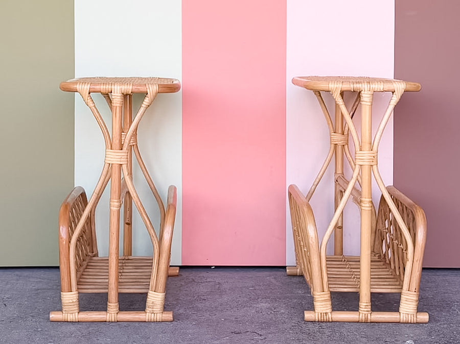 Pair of Rattan Magazine Side Tables