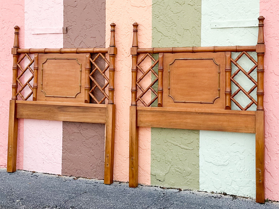 Pair of Handsome Faux Bamboo Twin Headboards