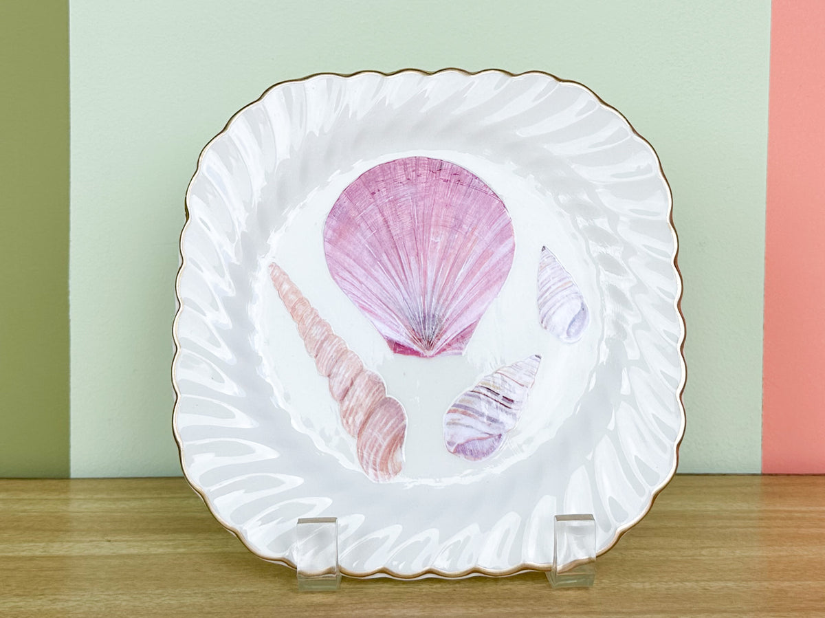 Set of Three Decoupage Shell Plates