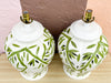 Pair of Pierced Green Faux Bamboo Lamps