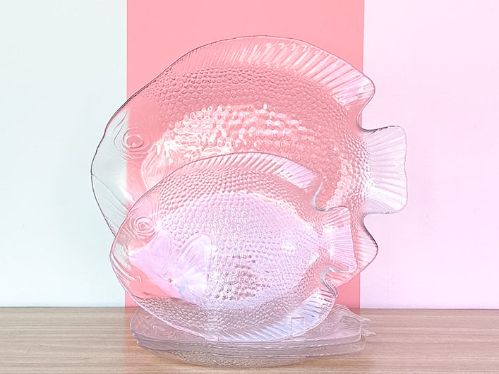 Glass Fish Platter and Four Plates