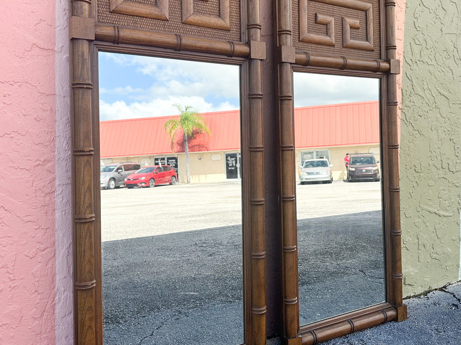 Pair of Greek Key Faux Bamboo Mirrors