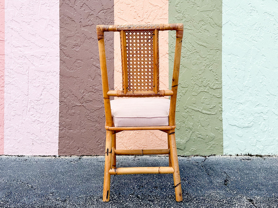 Set of Six Old Florida Rattan and Cane Dining Chairs