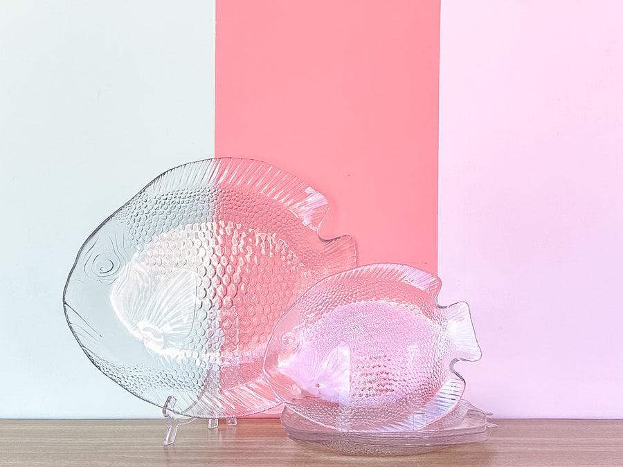 Glass Fish Platter and Four Plates