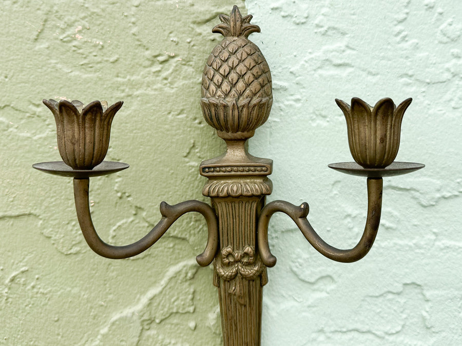 Pair of Brass Pineapple Wall Sconces
