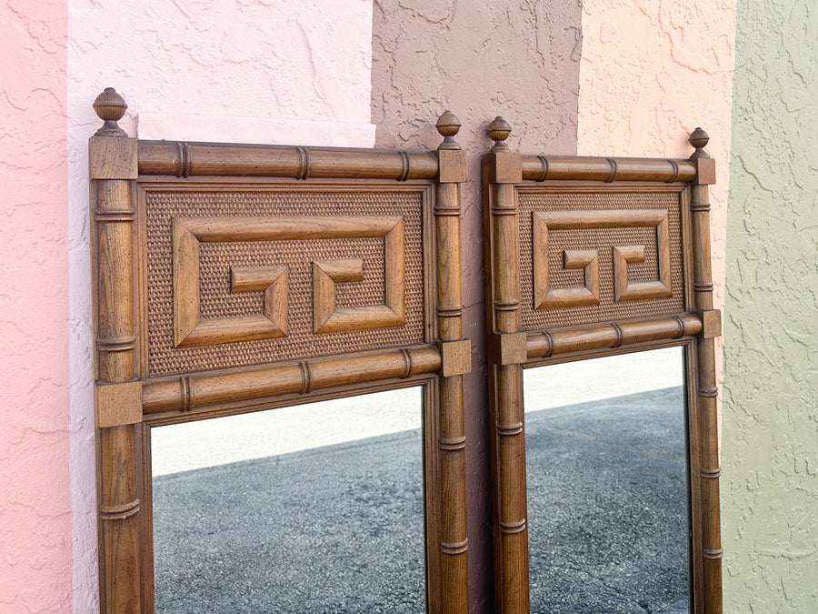 Pair of Greek Key Faux Bamboo Mirrors