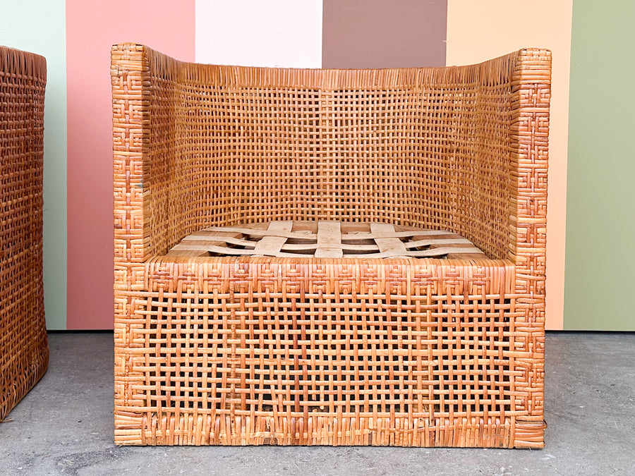 Pair of Coastal Style Rattan Barrel Chairs