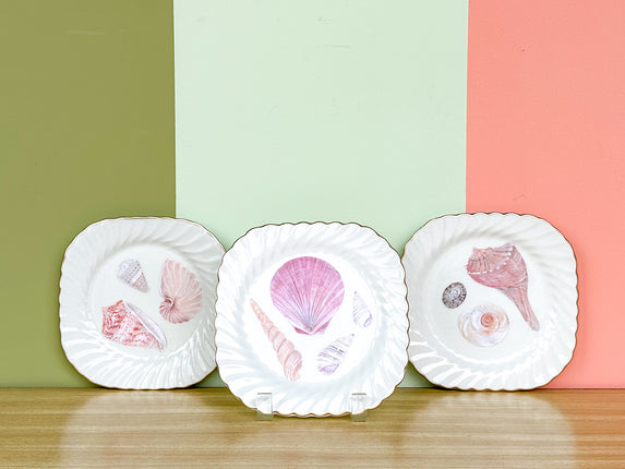 Set of Three Decoupage Shell Plates