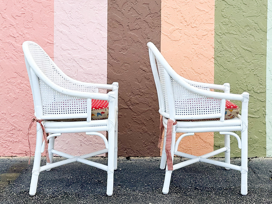 Pair of McGuire Rattan and Cane Barrel Chairs