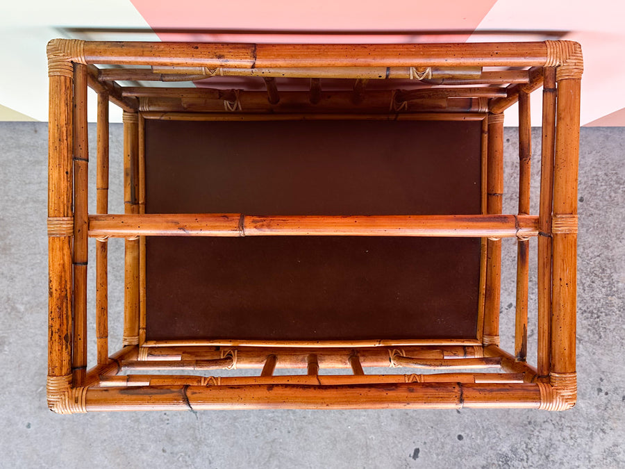 Large Old Florida Rattan Magazine Rack