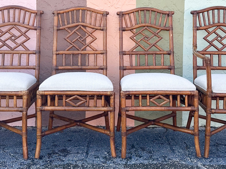 Set of Six Fretwork Rattan Dining Chairs
