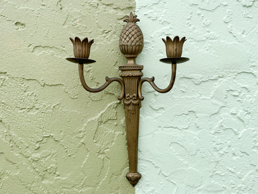 Pair of Brass Pineapple Wall Sconces