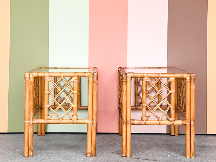 Pair of Island Style Rattan Side Tables