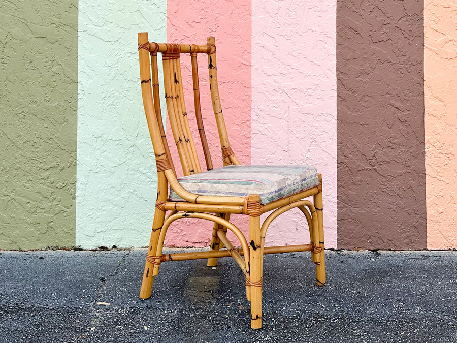 Set of Six Old Florida Rattan Dining Chairs