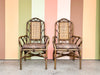 Pair of Rattan and Cane Chippendale Arm Chairs