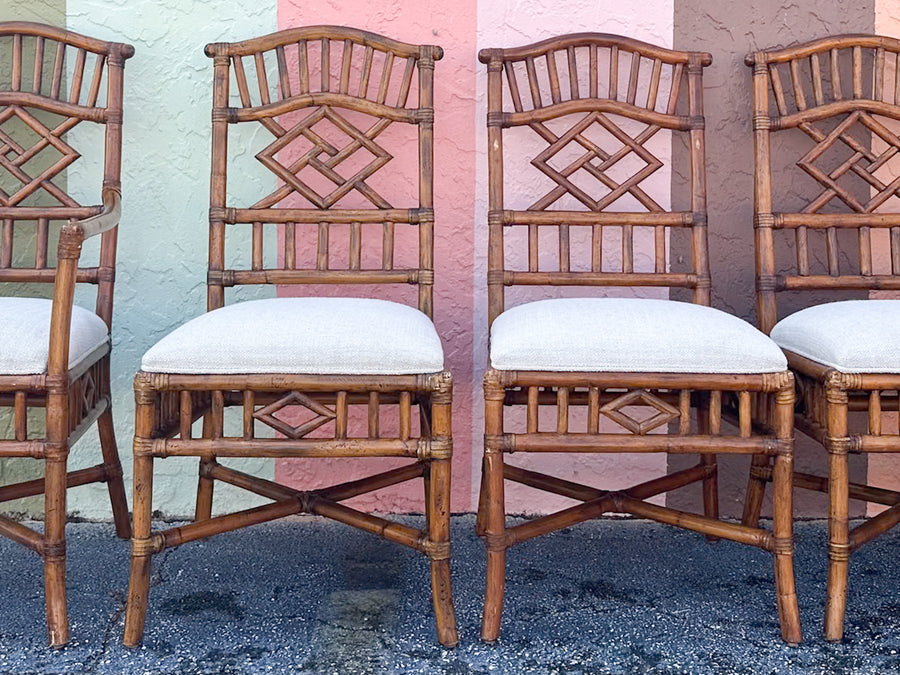 Set of Six Fretwork Rattan Dining Chairs
