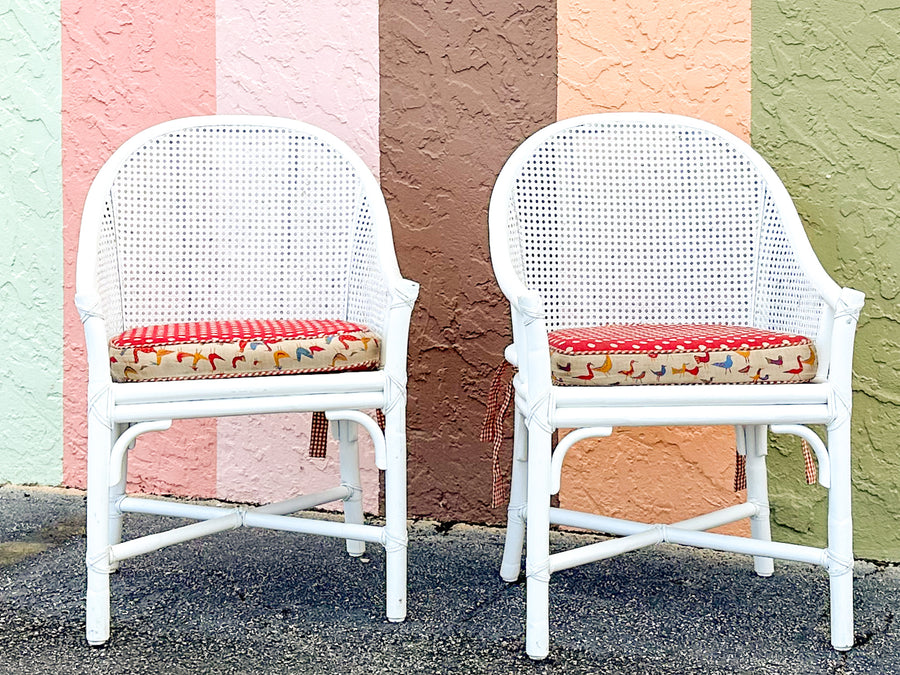 Pair of McGuire Rattan and Cane Barrel Chairs