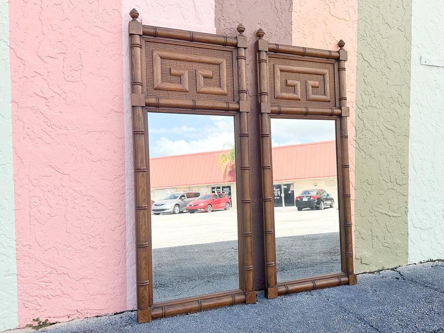Pair of Greek Key Faux Bamboo Mirrors