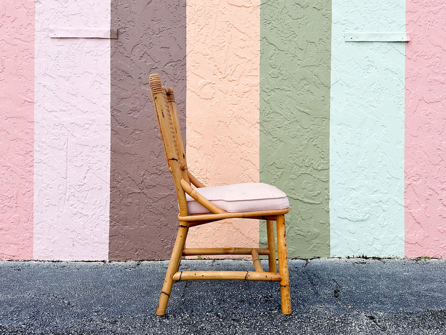 Set of Six Old Florida Rattan and Cane Dining Chairs