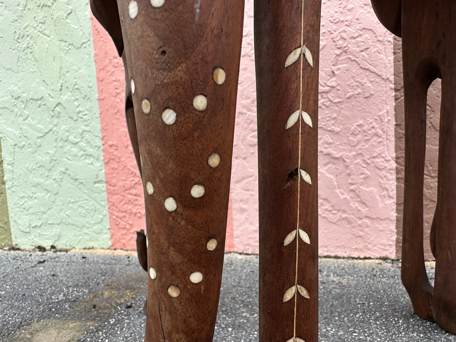 Inlaid Wood Elephant Side Table